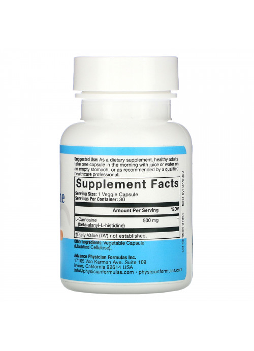 Advance Physician Formulas, L-Carnosine, 500 mg, 30 Vegetable Capsules