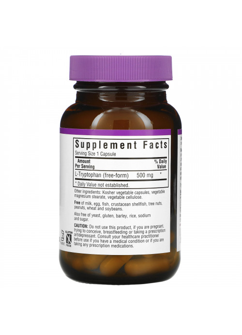 Bluebonnet Nutrition, L-Tryptophan, 500 mg, 60 Vegetable Capsules