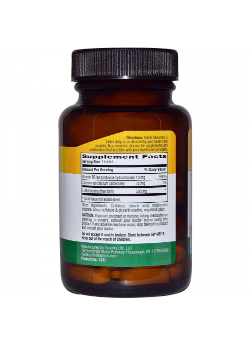 Country Life, L-Methionine, 500 mg, 60 Tablets