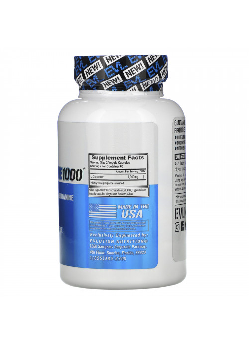 EVLution Nutrition, Glutamine1000, 1,000 mg, 120 Veggie Capsules