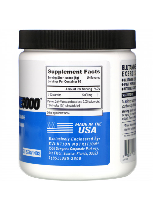 EVLution Nutrition, Glutamine5000, Unflavored, 5,000 mg, 10.58 oz (300 g)