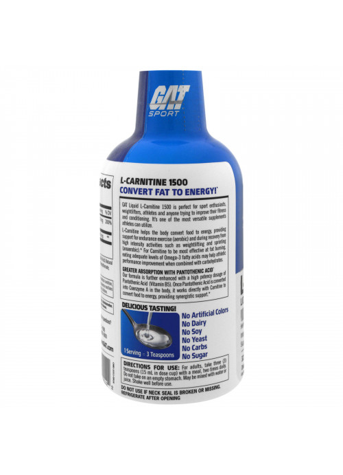 GAT, L-Carnitine, Amino Acid, Free Form, Blue Raspberry, 16 oz (473 ml)