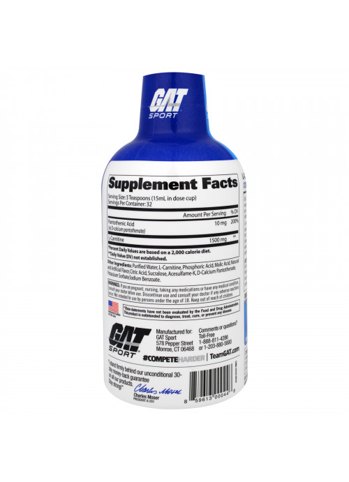GAT, L-Carnitine, Amino Acid, Free Form, Green Apple, 16 oz (473 ml)