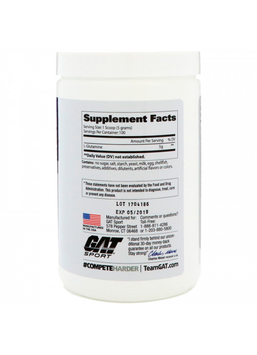 GAT, L-Glutamine, High Quality Powder, Unflavored, 17.6 oz (500 g)