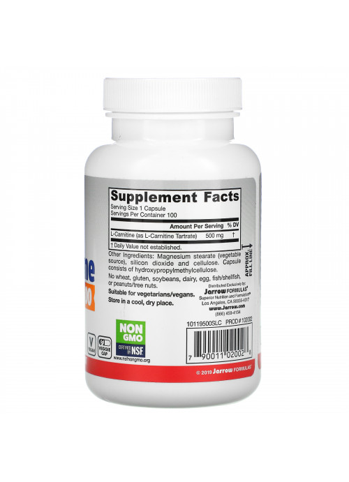 Jarrow Formulas, L-Carnitine 500, 500 mg, 100 Veggie Caps