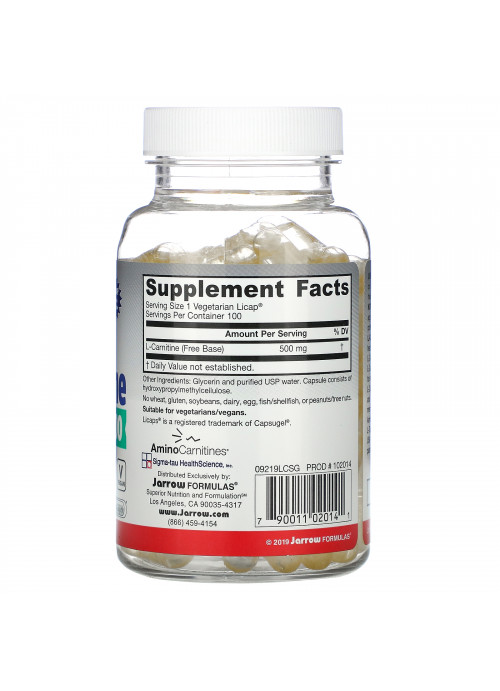 Jarrow Formulas, L-Carnitine 500, 500 mg, 100 Veggie Licaps