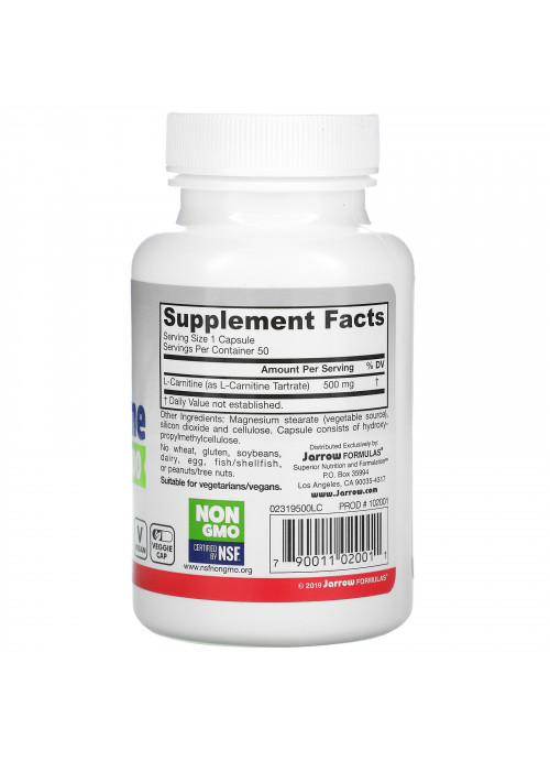Jarrow Formulas, L-Carnitine 500, 500 mg, 50 Veggie Caps