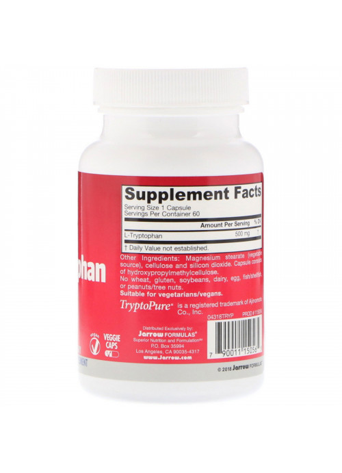Jarrow Formulas, L-Tryptophan, 500 mg, 60 Veggie Caps