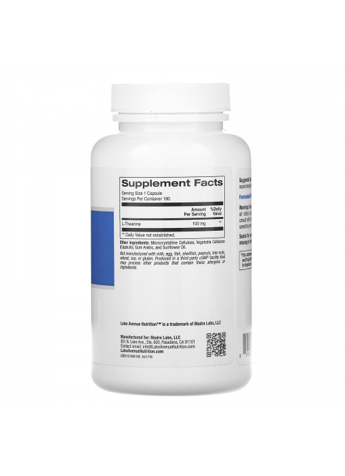 Lake Avenue Nutrition, L-Theanine, 100 mg, 180 Veggie Capsules