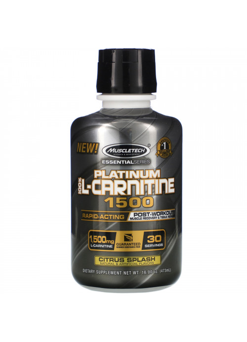 Muscletech, Essential Series, Platinum 100% L-Carnitine 1500, Post-Workout, Citrus Splash, 1,500 mg, 16 oz (473 ml)