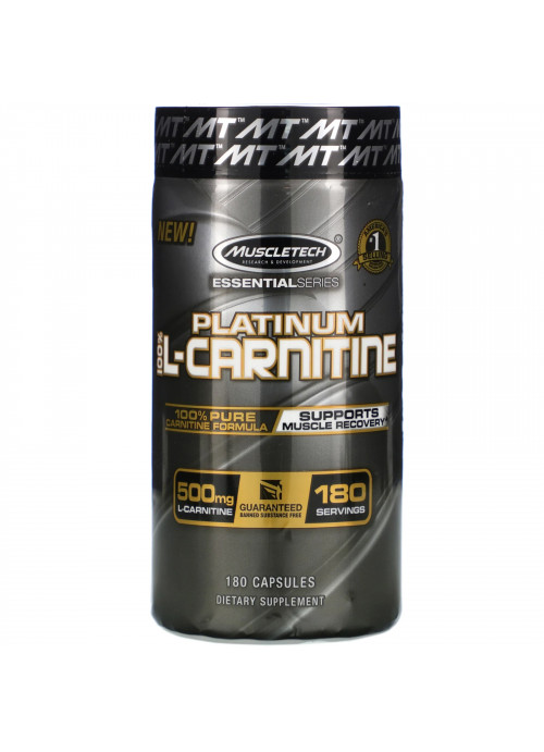 Muscletech, Essential Series, Platinum 100% L-Carnitine, 500 mg, 180 Capsules