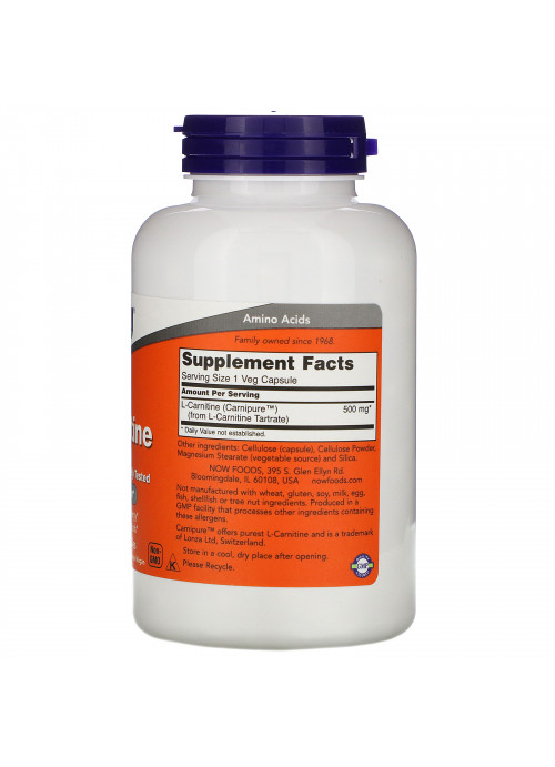 Now Foods, L-Carnitine, 500 mg, 180 Veg Capsules