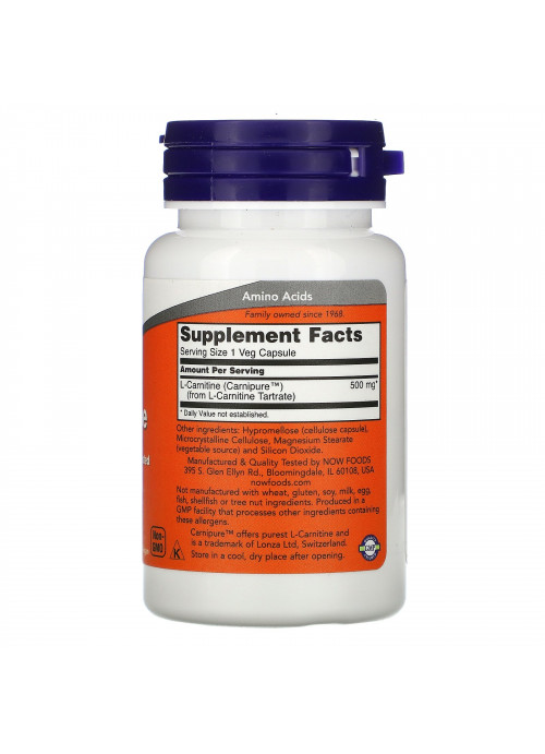 Now Foods, L-Carnitine, 500 mg, 30 Veg Capsules
