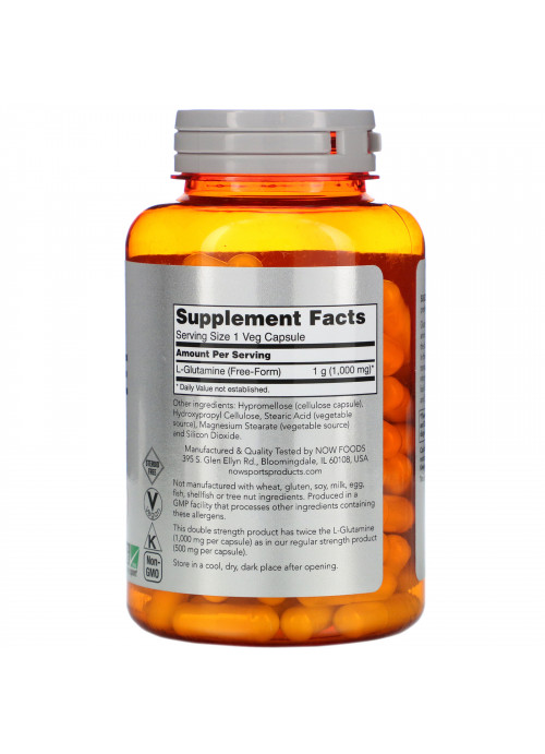 Now Foods, L-Glutamine, Double Strength, 1,000 mg, 120 Veg Capsules