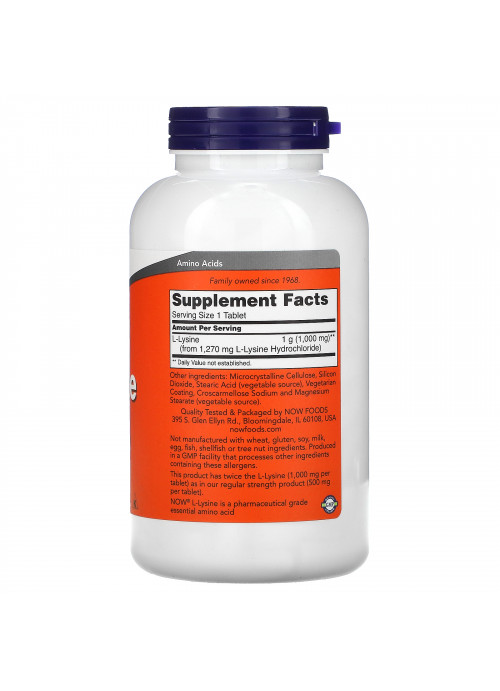 Now Foods, L-Lysine, 1,000 mg, 250 Tablets