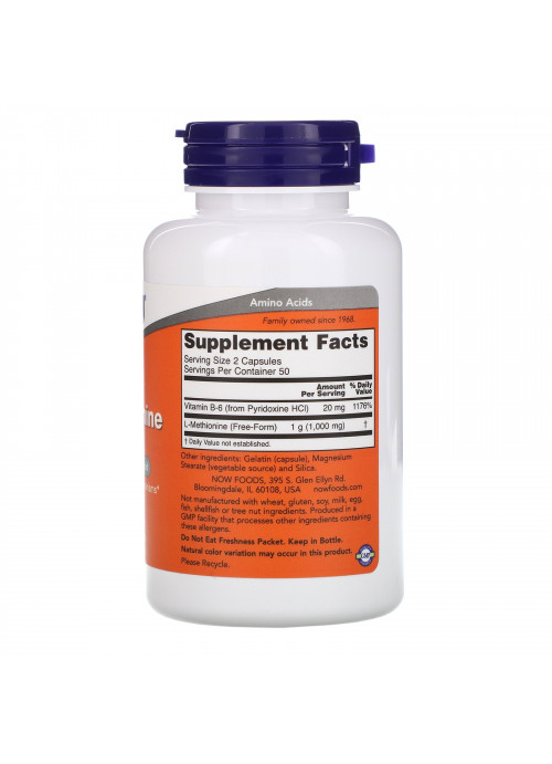 Now Foods, L-Methionine, 500 mg, 100 Capsules