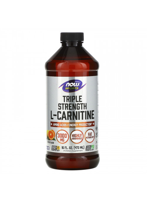 Now Foods, Sports, Triple Strength L-Carnitine Liquid, Citrus, 3,000 mg, 16 fl oz (473 ml)