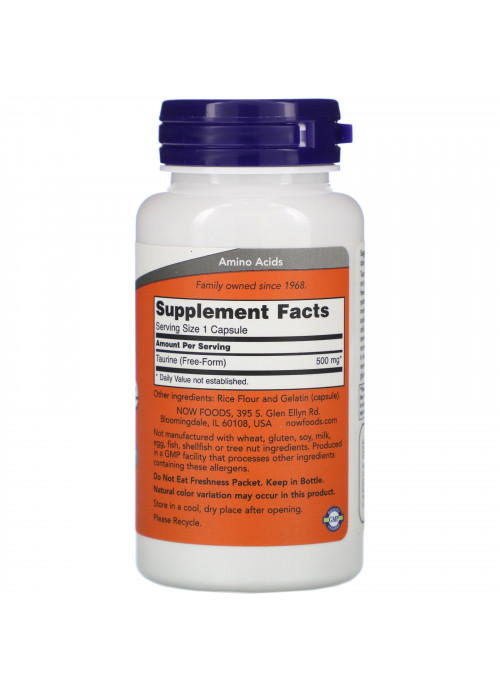 Now Foods, Taurine, 500 mg, 100 Capsules