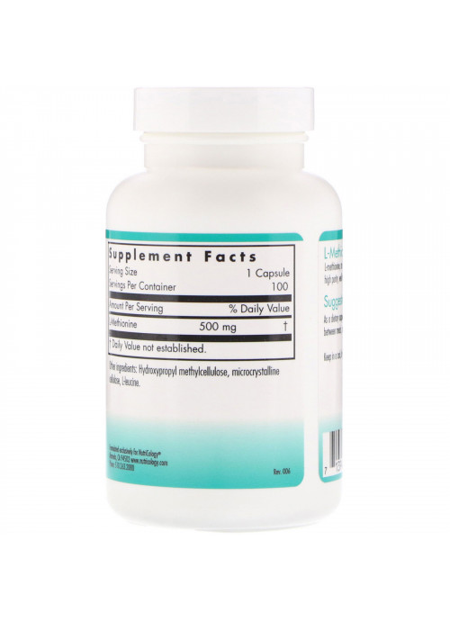 Nutricology, L-Methionine, 100 Vegetarian Capsules