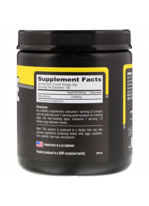 Primaforce, Beta-Alanine, Unflavored, 200 g