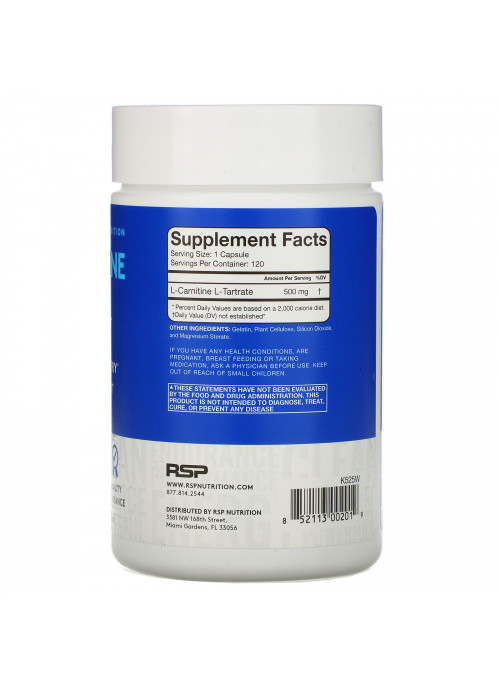 RSP Nutrition, L-Carnitine, Weight Management, 500 mg, 120 Capsules