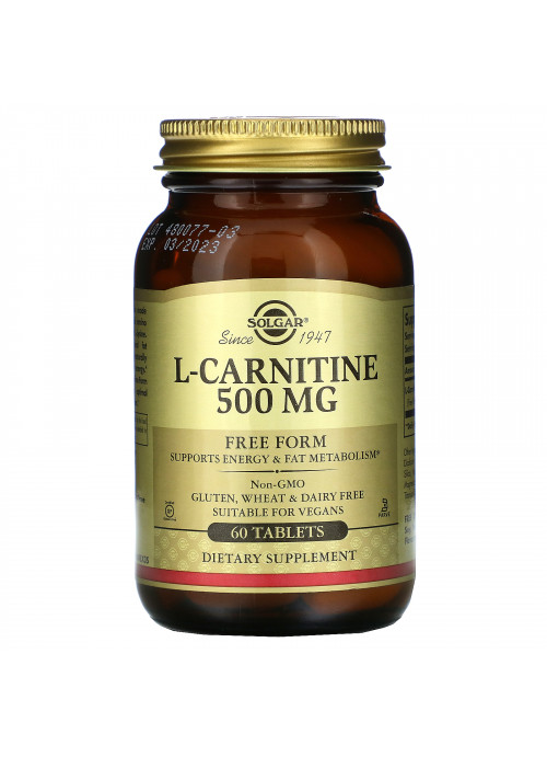 Solgar, L-Carnitine, Free Form, 500 mg, 60 Tablets