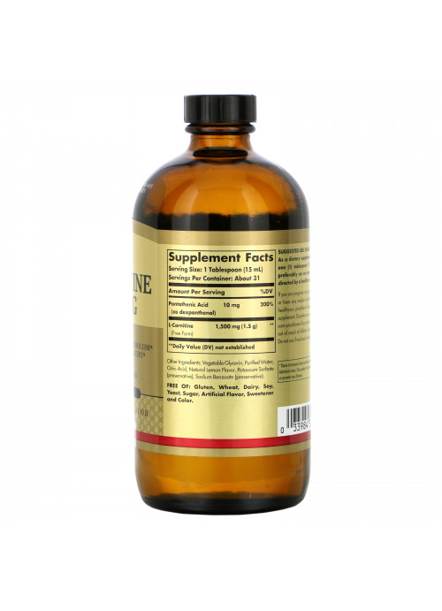 Solgar, L-Carnitine, Natural Lemon, 1,500 mg, 16 fl oz (473 ml)
