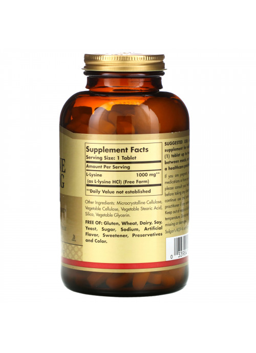 Solgar, L-Lysine, Free Form, 1,000 mg, 250 Tablets