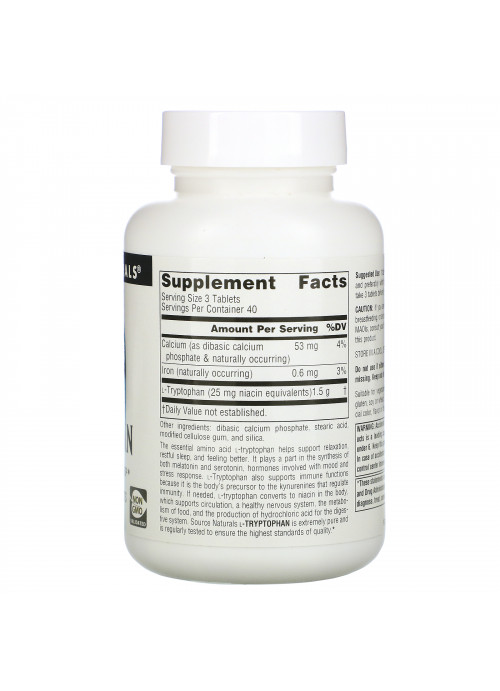 Source Naturals, L-Tryptophan, 500 mg, 120 Tablets