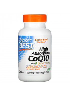Doctor's Best, High Absorption CoQ10 with BioPerine, 200 mg, 180 Veggie Caps