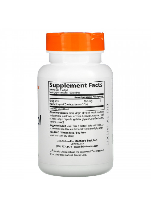Doctor's Best, Ubiquinol with Kaneka, 100 mg, 60 Softgels