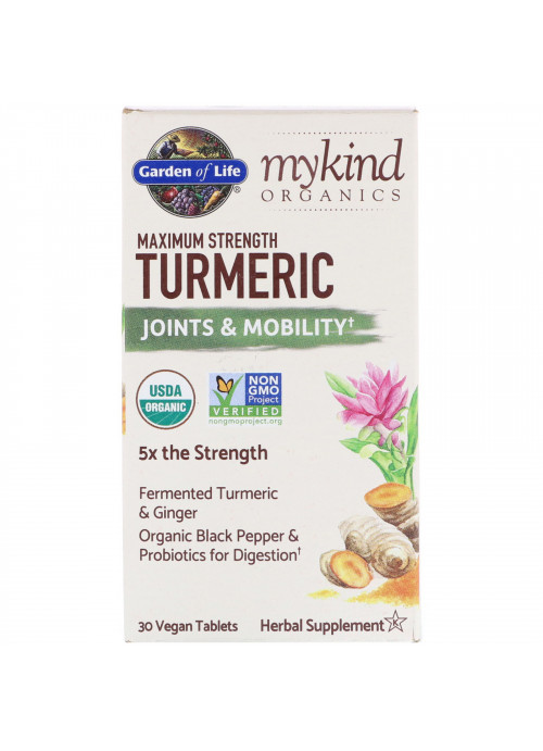 Garden of Life, MyKind Organics, Maximum Strength Turmeric, Joints & Mobility, 30 Vegan Tablets