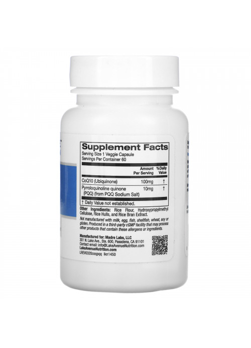 Lake Avenue Nutrition, CoQ10  with PQQ, 100 mg, 60 Veggie Capsules