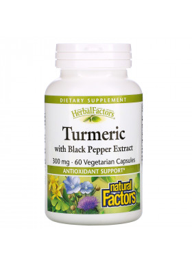 Natural Factors, Herbal Factors, Turmeric with Black Pepper Extract, 300 mg, 60 Vegetarian Capsules