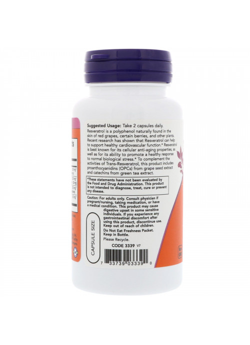 Now Foods, Natural Resveratrol, 50 mg, 60 Veg Capsules
