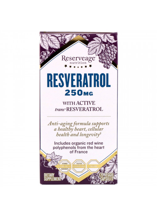 ReserveAge Nutrition, Resveratrol with Active Trans-Resveratrol, 250 mg, 120 Veggie Capsules