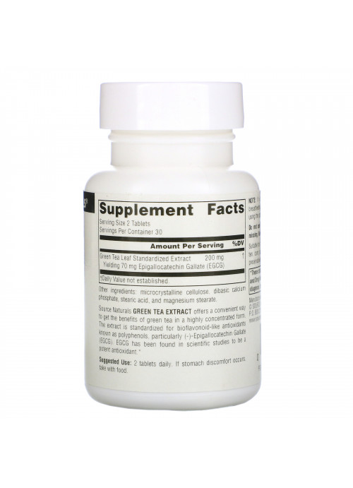 Source Naturals, Green Tea Extract, 100 mg, 60 Tablets