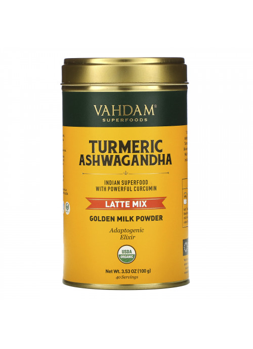 Vahdam Teas, Latte Mix, Turmeric Ashwagandha, 3.53 oz (100 g)