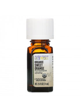 Aura Cacia, Pure Essential Oil, Organic Sweet Orange, .25 fl oz (7.4 ml)