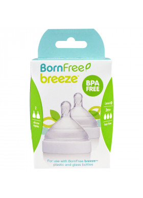 Born Free, Breeze, Silicone Nipples, Level 3, 3m+, Fast Flow, 2 Pack