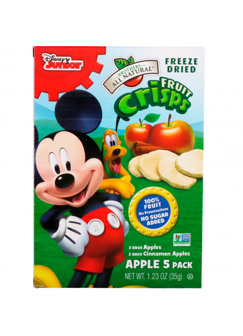 Brothers-All-Natural, Fruit Crisps, Disney Junior, Apples and Cinnamon Apples, 5 Pack, 1.23 oz (35 g)
