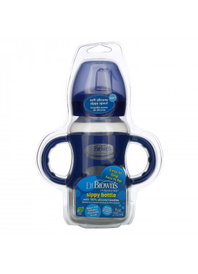 Dr. Brown's, Wide-Neck Sippy Bottle, 6M+, Blue, 9 oz (270 ml)