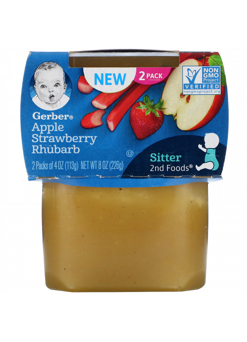 Gerber, Apple, Strawberry, Rhubarb, 2 Packs, 4 oz (113 g) Each