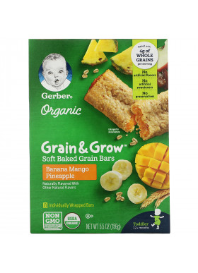 Gerber, Organic, Grain & Grow, Soft Baked Grain Bars, 12+ Months, Banana Mango Pineapple, 8 Bars, 19 g Each