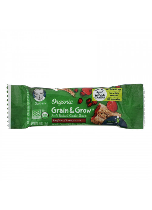 Gerber, Organic, Grain & Grow, Soft Baked Grain Bars, 12+ Months, Raspberry Pomegranate, 8 Individually Wrapped Bars