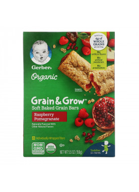 Gerber, Organic, Grain & Grow, Soft Baked Grain Bars, 12+ Months, Raspberry Pomegranate, 8 Individually Wrapped Bars