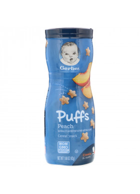 Gerber, Puffs Cereal Snack, 8+ Months, Peach, Crawler, 1.48 oz (42 g)