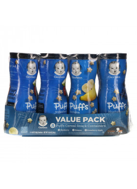 Gerber, Puffs Cereal Snacks,  8+Months, Blueberry, Banana, Strawberry Apple, 8 Count, 1.48 oz (42 g) Each