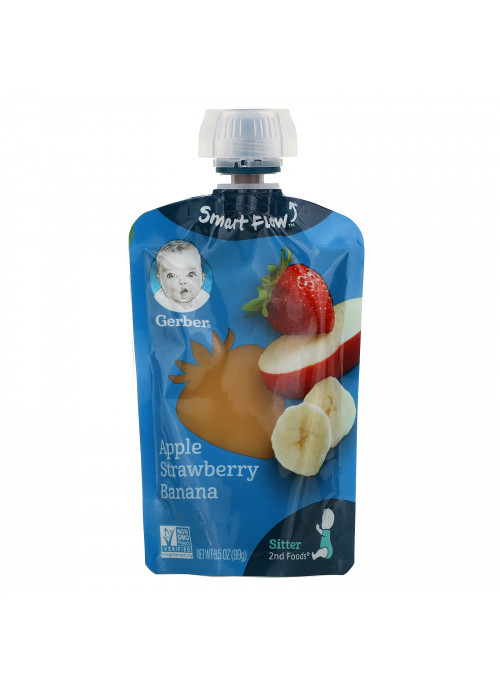 Gerber, Smart Flow, Apple, Strawberry, Banana, 3.5 oz (99 g)