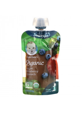 Gerber, Smart Flow, Organic, Apple, Blueberry, Spinach, 3.5 oz (99 g)